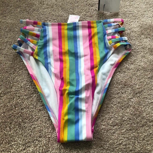 ๐ 5 for $15! ๐ Multi-Colored Striped High Waisted Swim Bottoms - Picture 2 of 4